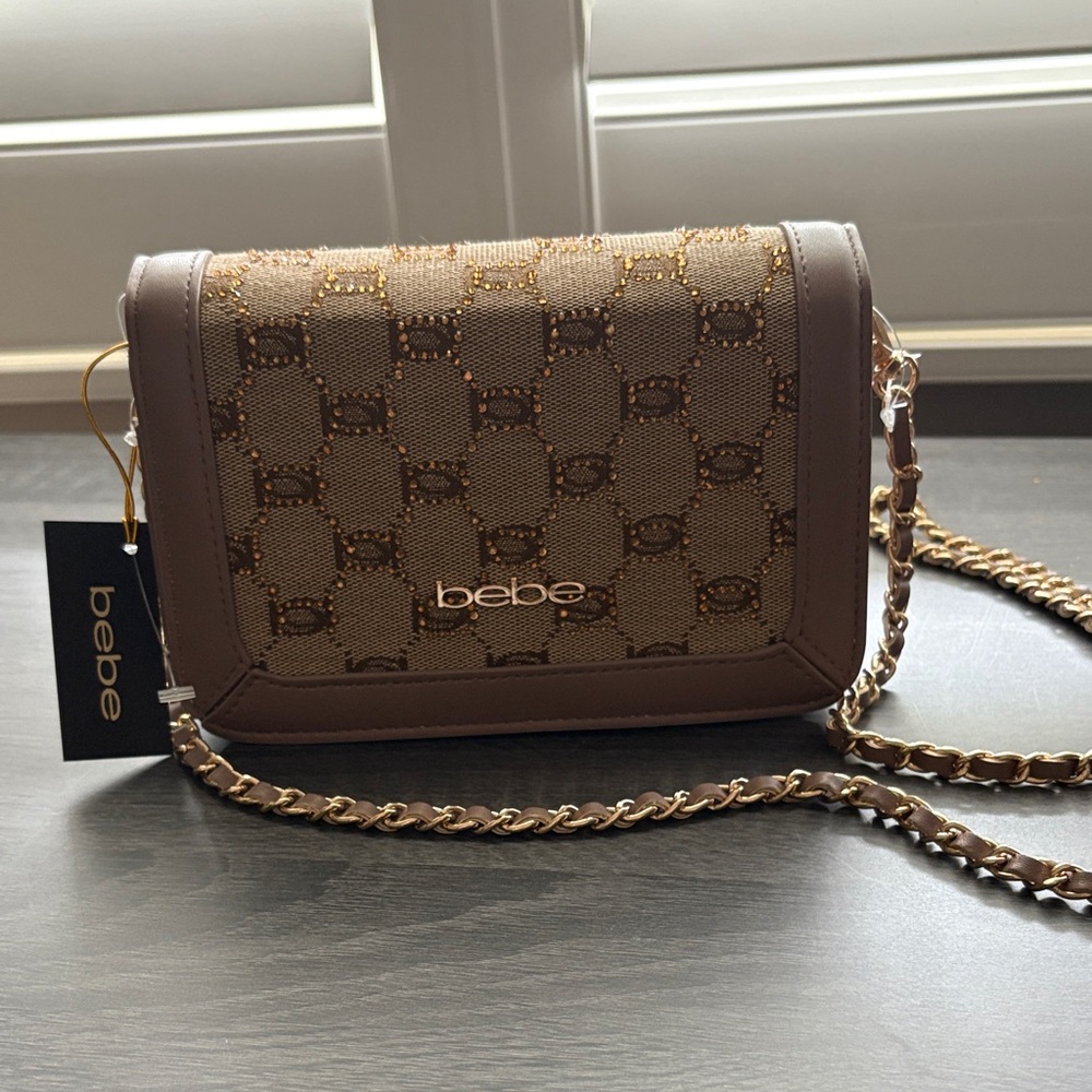 Bebe Tan and Gold Crossbody Bag